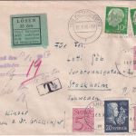 BRD - 2x10 Pfg. Heuss I Brief n. SCHWEDEN Rottach-Egern 1956 Nachporto