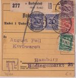 DR - 100 Pfg. Korbdeckel u.a. Paketkarte Neufreistett - Hamburg 1924
