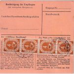 BRD - 90+5x4 Pfg. Posthorn Paketkarte Erlenbach - Ruhland/Lausitz 22.7.54