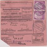 BRD - 40 Pfg. Heuss I waagr. Paar Postanweisung i. SAARLAND Birkenfeld 1955