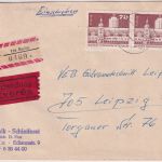 DDR - 2x70 Pfg. Aufbau Eil-Einschreibebrief Berlin - Leipzig 1975