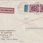 BRD - 2x40 Pfg. Posthorn Eilbrief Freiburg (gr. Stempeltype) - Adenau 1952