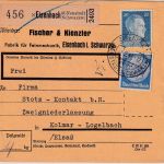DR - Eisenbach ü. Neustadt Poststelle I Paketkarte n. Kolmar 1942