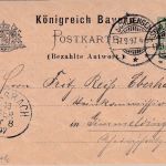 Bayern - 5 Pfg. Rauten Ganzsache/Antwortteil Fremdentwertung Schliengen 1897