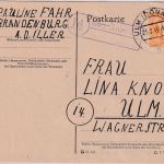 AM-Post - (14) Regglisweiler apt. Landpost-Ra2 Karte Brandenburg a/I Ulm 25.2.46
