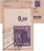 All.Bes. - 6 Pfg. Arbeiter Platte/ndgz Bogenecke Drucksache Berg ü. Neu-Ulm 1947