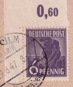 All.Bes. - 6 Pfg. Arbeiter Platte/ndgz Bogenecke Drucksache Berg ü. Neu-Ulm 1947