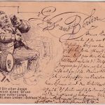 Berlin - "Gruss aus" Vorläuferlitho (Mann mit Bierfässern) gelaufen 1890