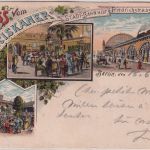 Berlin - Franziskaner Stadt-Bahnof Friedrichstraße Mehrbild-Farblitho 1895