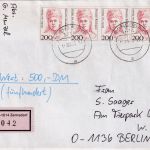 BRD - 200 Pfg. Frauen 4er-Streifen Wertbrief Zernsdorf - Berlin 1993