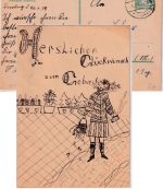 DR - Lindow 1927 5 Pfg. Ganzsache/Ortskarte orig. Tintenzeichnung/Geburtstag