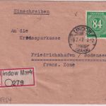 All.Bes. - 84 Pfg. Ziffer Einschreibebrief Lindow (Mark) - Friedrichshafen 1947