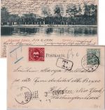 DR - 5 Pfg. Germania/Reichspost Karte n. USA Lubmin Hoboken 1901 3 C. Nachporto