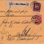 DR - 50+30 Pfg. Korbdeckel/Adler Paketkarte Garz (Rügen) - Hamburg 1924