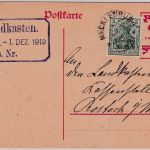 DR - Mecklenburg 29/11 19 kl. K1 Ganzsache+Zusatz n. Rotock