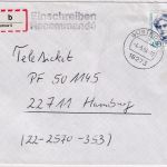 BRD - 450 Pfg. Frauen Einschreibebrief Güstrow 5 - Hamburg 1994 R-Zettel !