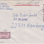 BRD - 2x500 Pfg. SWK Wertbrief Schwerin - Hamburg 1995