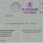 DDR - Schönebeck (Elbe) apt. 20 Pfg. ZKD-AFS "VEB Traktorenwerk" Brief 1957