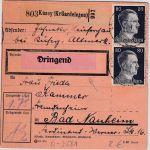 DR - 2x80 Pfg. AH u.a. Dringend-Paketkarte Kusey (Kr. Gardelegen) 1944