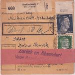 DR - 80+5 Pfg. AH Paketkarte Neukieritzsch - Trp.Üb.Platz Heuberg 1943 Aufkleber