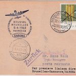 Schweiz - Sabena Erstflug Brüssel Hannover 5.4.63 Zuleitungspost
