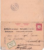 Bayern - 10/10 Pfg. Wappen Ganzsache Doppelkarte i.d. SCHWEIZ Betzigau 1896