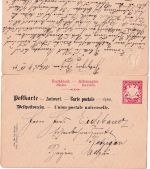 Bayern - 10/10 Pfg. Wappen Ganzsache Doppelkarte i.d. SCHWEIZ Betzigau 1896