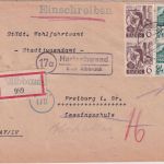 FZ/Baden - (17a) Hartschwand ü. Albbruck Einschreibebrief n. Freiburg 20.10.48
