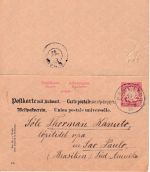 Bayern - 10/10 Pfg. Wappen Ganzsache Doppelkarte n. BRASILIEN Ebersberg 1897