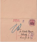 Bayern - 10/10 Pfg. Germania/Freistaat Ganzsache Doppelkarte Kitzingen 1919