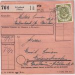 BRD - 90+5x4 Pfg. Posthorn Paketkarte Erlenbach - Niedersachswerfen 2.9.54