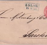 Hannover - 1 Gr. Georg V. Ganzsache/Brief blauer Ra2 Uslar n. Sarstedt