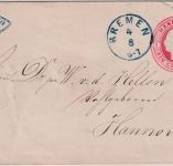 Hannover - 1 Gr. Georg V. Ganzsache/Brief blauer K1 Bremen 4/8 n. Hannover