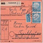 BRD - 30 Pfg. Heuss I senkr. Paar Paketkarte Fechenbach - Frankfurt a/M 20.12.54