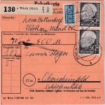 BRD - 50 Pfg Heuss I senkr. Paar Wertpaketkarte Wörth - Oberscheinfeld 17.3.55