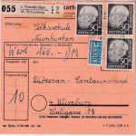 BRD - 3x50 Pfg Heuss I Wertpaketkarte Neunkirchen ü. Miltenberg - Würzburg 1955