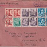 FZ/Württ. - 15 Pfg. 2. Ausgabe 4er-Block u.a. Einschreibebrief n. KANADA 9.2.49