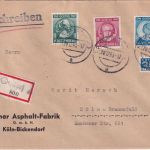 Bizone - FZ-Fremdverwendung 200. Geb. Goethe Satz Ortseinschreibebrief Köln 1949