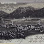 Bayern - Schliersee Gesamtansicht Mondschein-Litho gelaufen 1900