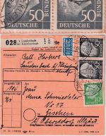 BRD - 50 Pfg Heuss I waagr. Paar u.a. Paketkarte Laudenbach b. Kleinheubach 1955