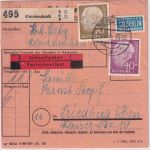 BRD - 70+40 Pfg Heuss I Schnellpaketkarte Kleinheubach - Friedberg 21.12.54