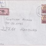 BRD - 2x500 Pfg. SWK Wertbrief Halle 1 - Hamburg 1995
