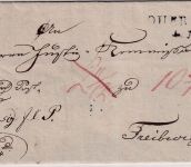 Preussen - Querfurt 1. JUN (1835) L2 Postvorschußbrief n. Freiburg - mit Inhalt