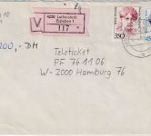 BRD - 350+450 Pfg. Frauen Wertbrief Lutherstadt Eisleben - Hamburg 12.5.93
