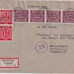 All.Bes. - 4x15+2x12 Pfg. Pfg. Ziffer Einschreibebrief Magdeburg-Neustadt 2.5.46
