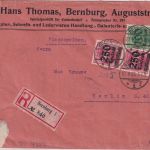 DR-Infla - 2x250 Tsd/500 M. u.a. Einschreibebrief Bernburg - Berlin 27.9.23