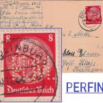 DR - 8 Pfg. Hindenburg Perfin "H.M." Karte Quedlinburg - Klais 1934