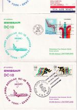 USA - Swissair Erstflug New York Genf 29.1.73 3 Belege (u.a. 1x Zuleitung UNO)