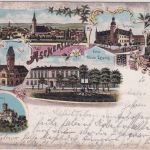 Sachsen-Anhalt - Aschersleben Hotel Rathaus etc. farb. Mehrbildlitho 1898