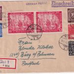 All.Bes. - 2x12 Pfg. Leipziger Messe ua. Einschreibebrief Kiel Burg/Fehmarn 1948